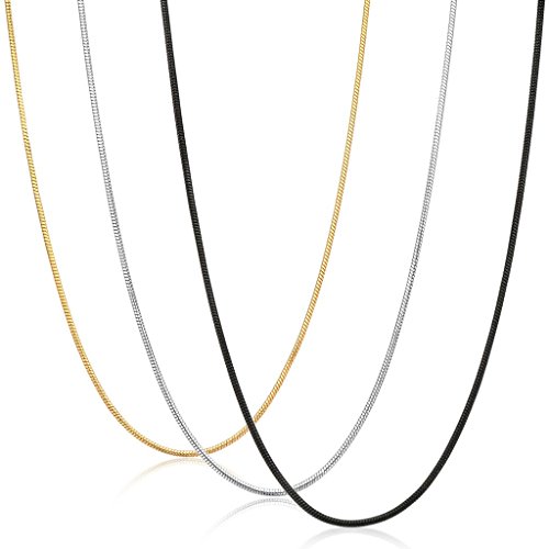 Image of FIBO STEEL 0.9mm Stainless Steel Mens Womens Necklace Snake Chain 3 Pcs a Set, 14-36 inches