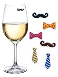 Simply Charmed Mustache Wine Charms & Magnetic Glass Markers for Stemless Glasses, Beer Mugs & More - Set of 6 'Staches and Ties by Simply Charmed