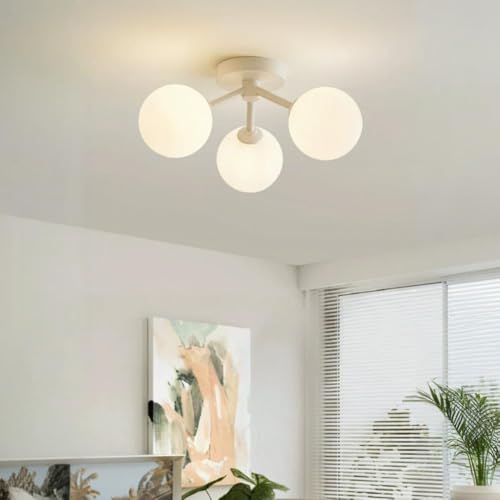 Lámpara de techo Sputnik de 3 luces blanca y dorada semiempotrada 3
