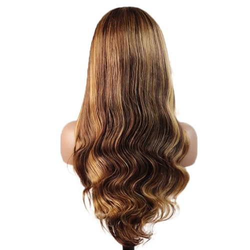 AiPliantfis Body Wave Human Hair Wig Brown Real Hair 4X1 Lace Glueless Wig Wear and Go P430 Highlight Pre Plucked 150% Density Unprocessed Brazilian Virgin Hair 14 Inch - Afbeelding 4