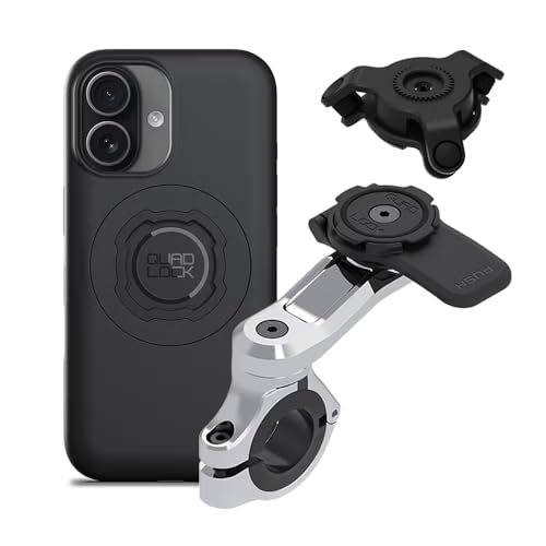 Image of Quad Lock Motorcycle Handlebar Phone Mount PRO Chrome with Vibration Dampener and MAG Phone Case for iPhone 17