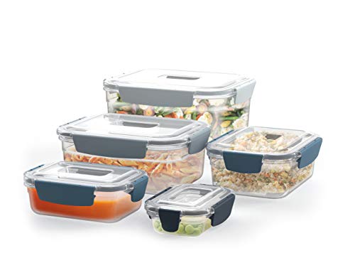 Image of Joseph Joseph Nest Lock Plastic BPA Free Food Storage Container Set with Lockable Airtight Leakproof Lids, 10-Piece, Sky