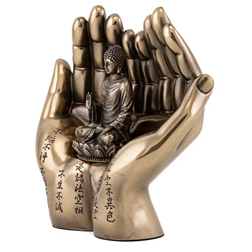 Estatua Shakyamuni en palma de bronce 5.75 pulgadas miniatura 2