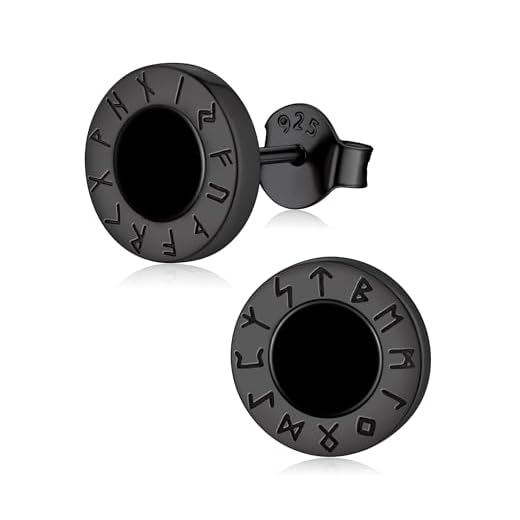 ChicSilver Viking Rune Onyx Stud Earrings