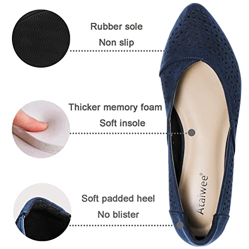 Ataiwee Women's Wide Flat Shoes - Pointed Ladies Fashion Breathable Ballet Flats.(1909025-4, Bl/Mf 6W) #TOP3