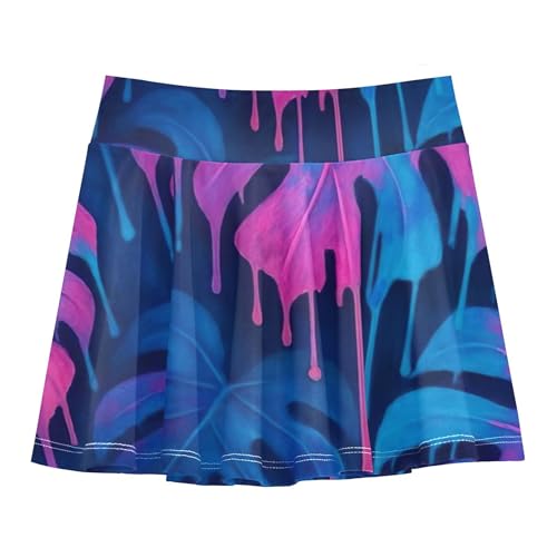 Joisal Artistic Monstera Leaves Blue Girls' Shorts Athletic Skorts Tennis Skirts for Kids Uniform Flowy Skort 3t