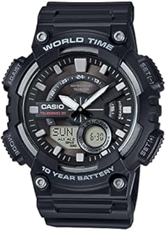 Casio AEQ110BW Series | Men’s Analog-Digital Watch |100M WR | Multi Alarms | 100 SEC Stopwatch | Countdown Timer | World Map for World Time | LED Light | LC Display | 10 Year Battery