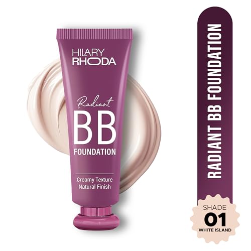Image of Hilary Rhoda Radiant BB Foundation for Women | 9 to 5 Stay BB Cream | Hides Blemishes & Dark Spots | Blend Easily | Lightweight & Ultra-Creamy Formula | Travel-Friendly & Dewy Finish - 60g (White Island | Shade 01)