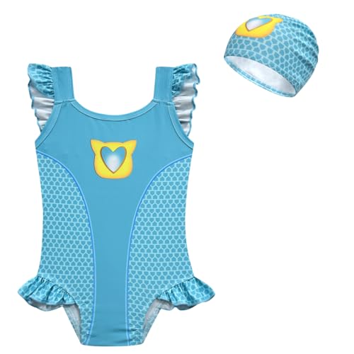 ACoiay Kids Girls Cute Kittycat Swimsuit with Swim Cap for 3-7 Years