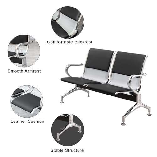 Silla de oficina de cuero para invitados y banco de 2 plazas para banco 4