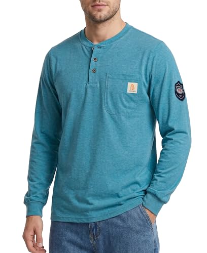 Image of BOCOMAL FR Shirts Flame Resistant Shirt 5.5oz 100% Cotton Light Weight CAT2 Fire Retardant Henley Shirts