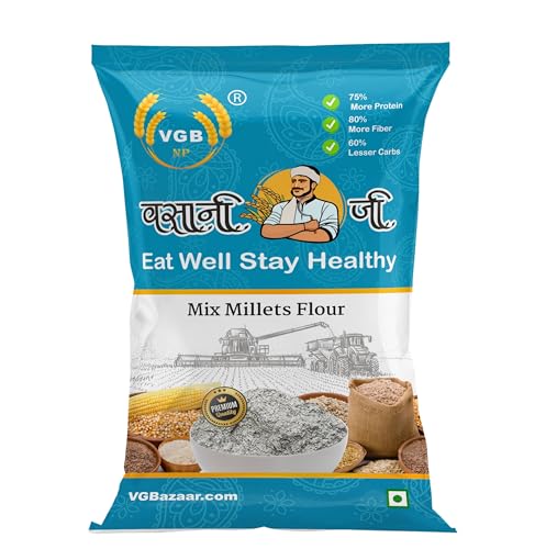 Image of Vasani G Mixed Millet Flour - Natural Multi Millet Atta (Bajra, Jowar, Ragi, Kodo, Sawa) | 5 in 1 Mix Millet | High Fiber & Nutrition-Rich Flour | 1kg