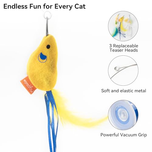 Image of Migipaws Interactive Automatic Cat Teaser Wand Toy with Strong Suction Cup, 70cm Flexible Wire & DIY Bending Design, Rechargeable Cat Exercise Toy with Auto Timer for Indoor Cats (Blue)