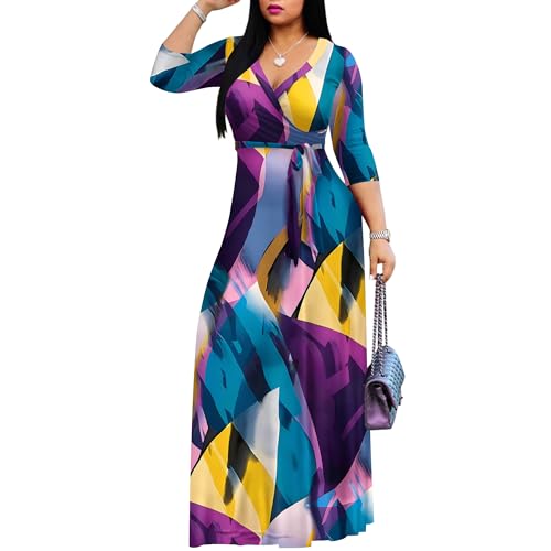 Image of FANDEE Plus Size Maxi Dress for Women Casual Summer Sundress V-Neck 3 /4 Sleeve