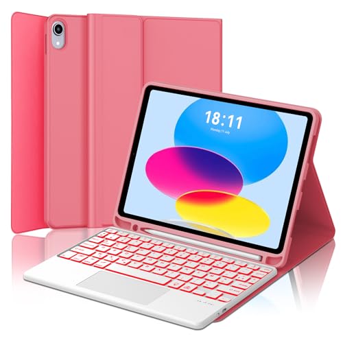 Clavier Touchpad iPad 10eme Generation AZERTY Retroeclaire Detachable Rouge A16