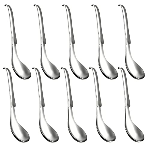 10 cucharas de sopa asiáticas de acero inoxidable para cena, cucharas de arroz con cucharas redondas de sopa, cuchara de sopa asiática, cucharas de metal, cuchara de sopa china de tonelada ganada Cover