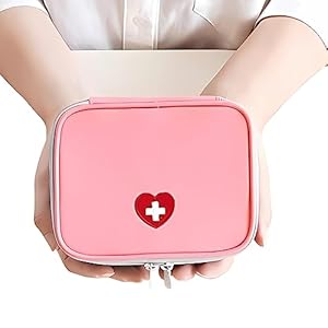 Portable Mini First Aid Pouch, Empty Travel Medicine Bag Double Zippers Handy Pills Pocket for Travel Home, Small Size (Pink)