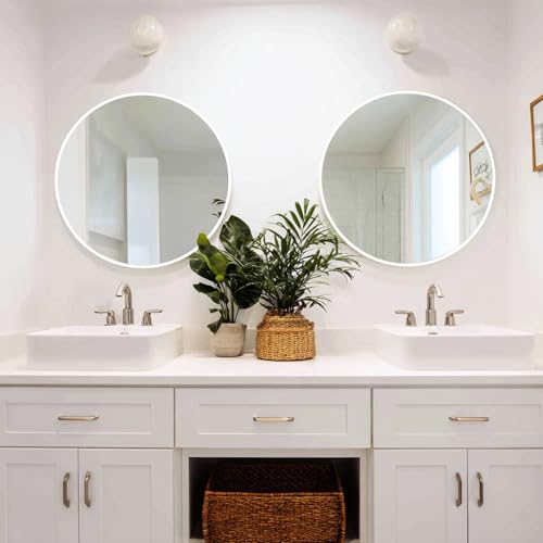 Image of Sunniry Round Mirror 24 inch, 2 Pack White Round Mirror with Metal Frame | Aluminum Matte Metal Frame, High Definition Mirror, No Distortion, Suitable for Bathroom, Bedroom, Entryway, Living Room