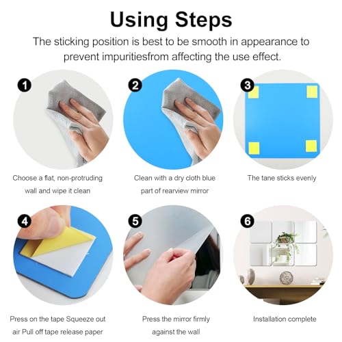 Image of Wall Mirror Tiles Set of 4, 8x8 Inch Square Mirror Acrylic Self Adhesive Flexible Mirror Sheets Wall Stickers Frameless Small Mirrors Wall Decor for