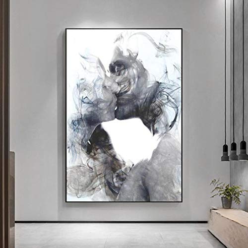 Peinture toile abstrait amant baiser 60x80 cm sans cadre pour salon