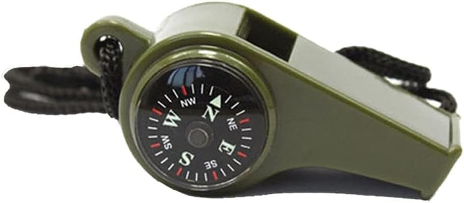 Outdoor Whistle, Compass, Thermometer, 3-in-1 Camping and Hiking Accessory, Multi-Functional Survival Tool, Nylon Neck Rope Compass