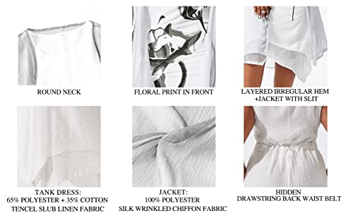 Honwenle Women's Two Piece Retro Round Neck Asymmetric Hem Color Block Printed Long Cotton Linen Maxi Dress, Large, Grey #TOP5