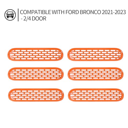 Image of Front Grill Mesh Grille Inserts Cover Frame Trims Kit 6Pcs Fit for Ford Bronco 2021-2026 2 /4 Door Exterior Accessories (Orange)