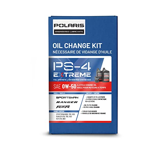 Polaris Oil Change Kit for Specific Ranger, RZR, Sportsman, ACE 570 Models with 4 Stroke Engine, Includes 2 Quarts PS-4 Extreme 0W-50 Full Synthetic Oil, 1 Oil Filter, 1 Washer - 2890056