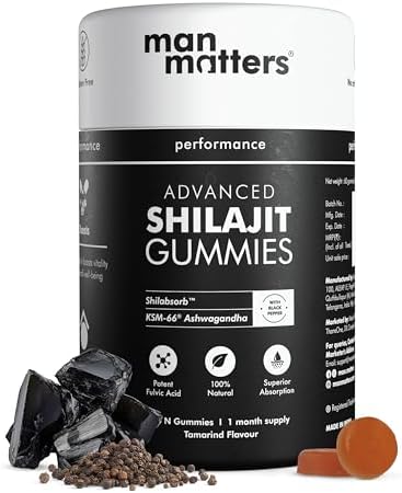Man Matters Pure Himalayan Shilajit/Shilajeet Gummies Advanced With 70% Fulvic Acid, Ksm 66 Ashwagandha & Black Pepper | Boosts Stamina & Improves Energy Levels | No Added Sugar | Pack Of 60