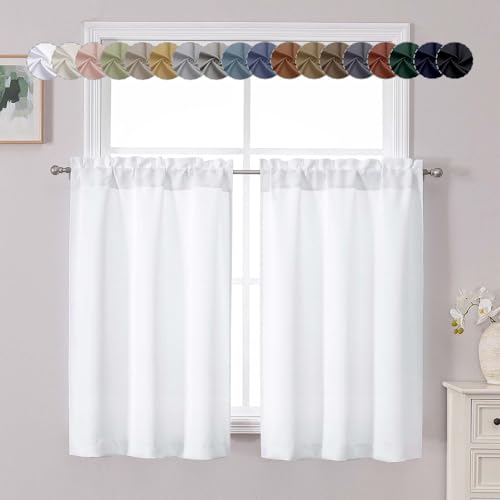 Chyhomenyc Cortinas curtas filtrantes de luz de 114 cm de comprimento, cortinas pequenas para janela de cozinha sobre pia, cortina de café para casa de banho, cave, armário, caravana, 2 painéis, cada