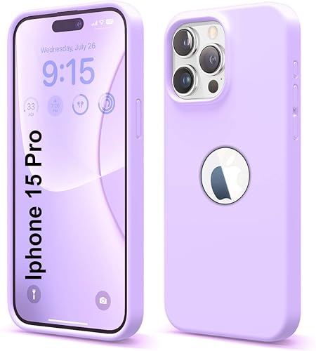 Image of SBMS Liquid Silicone Case for iPhone 15 Pro 6.1-Inch, Logo Cut Silky-Soft Touch Full-Body Protective Phone Case, Shockproof Back Cover for iPhone 15 Pro (Lite Purple)