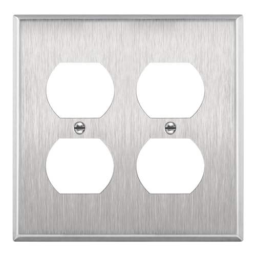 ENERLITES Double Duplex Receptacle Metal Wall Plate, Stainless Steel Socket Outlet Switch Cover, Corrosive Resistant, 2-Gang 4.50" x 4.57", 7722, 430, UL Listed, Silver, Standard Size by ENERLITES - Used condition - US$5.04