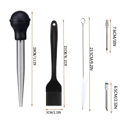 Turkey Baster Cooking 5 Pcs Set, Professional Meat Syringe with Cleaning Brush and Marinade Needles,Stainless Steel Syringe Marinating Turkey, Beef, Pork, Fish,Thanksgiving Christmas Gifts(Black)