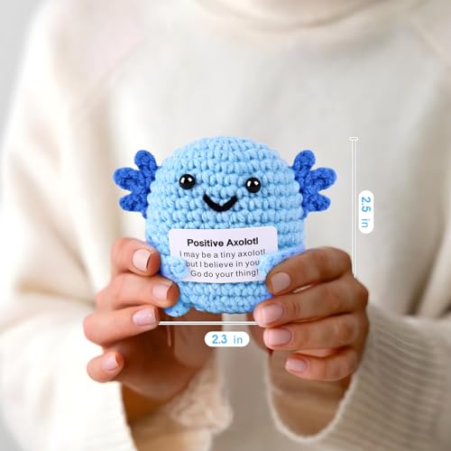 Image of Positive Crochet Axolotl Gifts, Handmade Emotional Support Crochet Animals, Inspirational Motivational Encouragement Gift Creative Cute Crochet Decorations Birthday Gift for Women Men-Blue