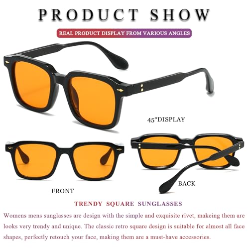 PORADAY Trendy Square Sunglasses for Women Men Fashion Thick Frame Black Sun Glasses Female Vintage Shades4