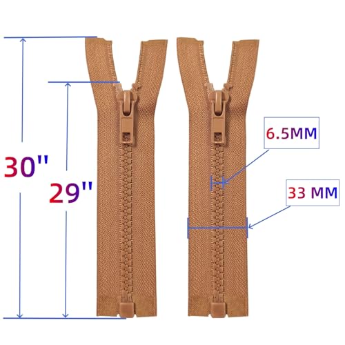 Image of MebuZip 2PCS #5 29 Inch Separating Jacket Zippers Resin Zipper Molded Plastic Zippers Bulk for Sewing Coat Jackets Clothes (29 inch Brown)