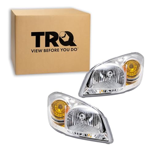 Image of TRQ 2 Piece Headlight Assembly Set Chrome Bezel Driver & Passenger Side Compatible with 2005-2010 Chevrolet Cobalt 2007-2009 Pontiac G5 GM2502251 GM2502281 GM2503251 GM2503281