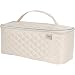 Ellis James Designs Large Travel Makeup Bag Organizer, Cosmetic Train Case Bag Toiletry Organizer (Cream) with Handle & Makeup Brush Holders - Multifunctional for Professional Hair & Beauty Storage
