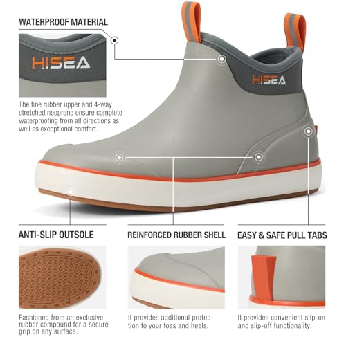 HISEA Men's Deck Boots, Wide Toe Mens Rain Boots Waterproof Fishing Boots Anti-Slip Ankle High Breathable Neoprene Lining Rubber Boots2