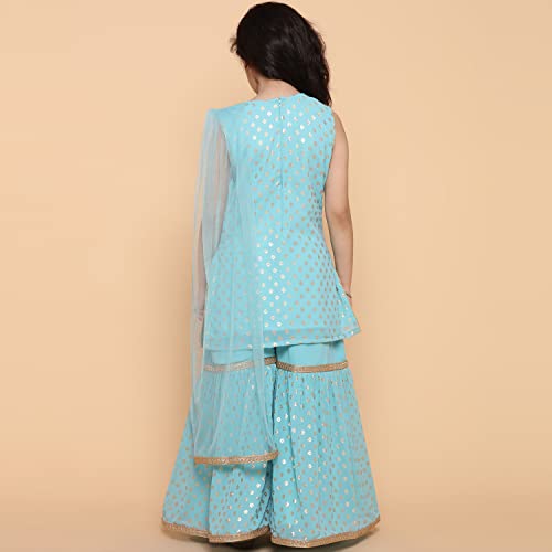 AJ DEZINES Kids Georgette Kurta Sharara Set For Girls With Dupatta - Indian Ethnic Party Wear |Foil Print Pattern2