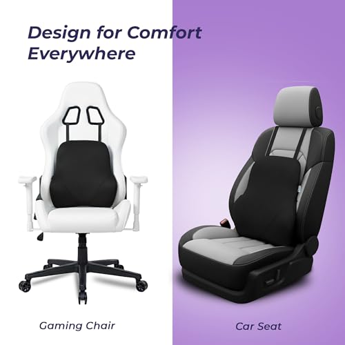 Image of Billebon Car Seat Back Support Cushion | Gel Infused Memory Foam Backrest Lumbar Support Cushion for Comfortable Long Drive & Back Pain Relief | Black | Ergonomic Support | Travel Office Home Use