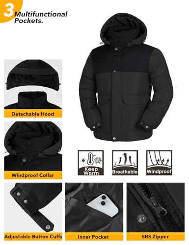 Image of GEMYSE Men's Warm Winter Puffer Coats Windproof Insulated Jacket with Detachable Adjustable Hood