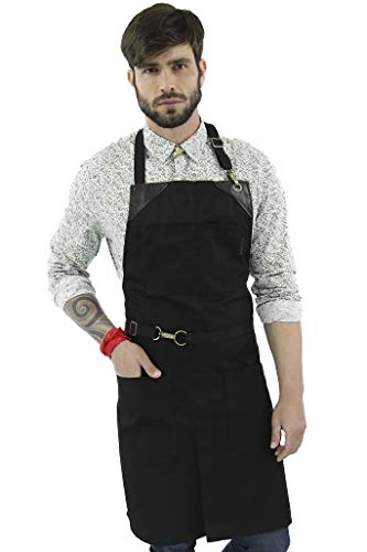Under NY Sky No-Tie Deep Black Apron - Durable Twill with Leather Reinforcement