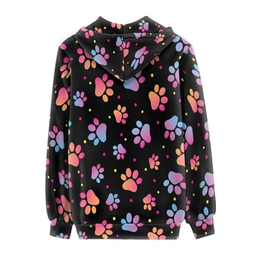 Upetstory Damen-Kapuzenjacke mit Reißverschluss, modische Sweatshirts, Hundepfotenabdruck, L