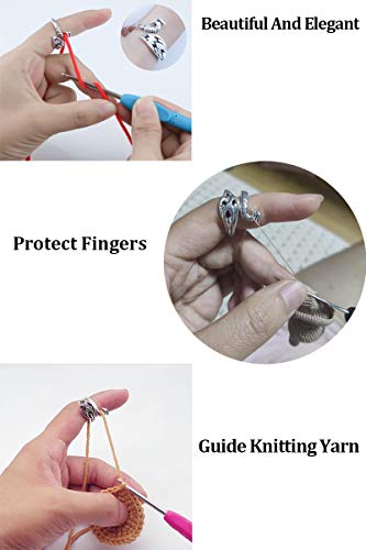 Crochet Ring for Finger, Adjustable Knitting Crochet Crocheting Finger Accessories and Supplies Loop Ring, CKSTRON Knitting Crochet Tension Thimble for Phoenix Peacock Speed Ring (B 5PCS)