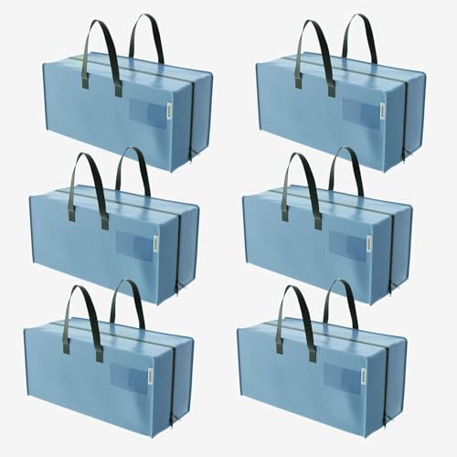 WORKPRO 6 Pack Extra Large Moving Bags with Zippers & Carrying Handles Backpack Straps, Heavy-Duty Storage Tote for Space Saving & Storage, Alternative to Moving Box (Dusty Blue) Dusty Blue