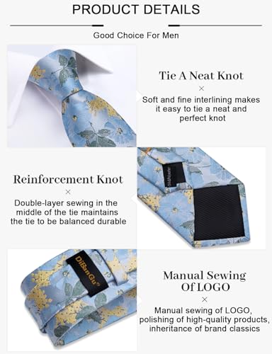 Image of DiBanGu Silk Floral Ties for Men Woven Paisley Necktie and Tie Clip Handkerchief Cufflinks Set for Party Wedding