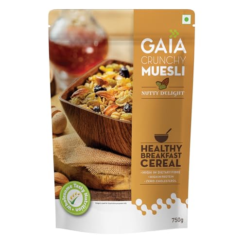Image of GAIA Nutty Delight Crunchy Muesli - A Perfect Blend of Multigrains, Nuts, Oats and Cornflakes The Ultimate Healthy and Delicious Breakfast Cereals. (750 GM)
