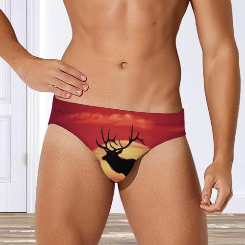 Elk in The Sunset Mens Swim Briefs Bikini Swimwear Print Beach Shorts Sexy Swimsuit4