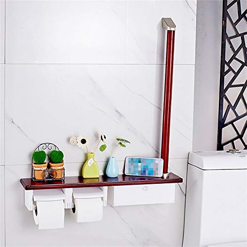 Accesorios de bao - Yushi ~ Bao de madera multi-funcional Polo Pasamanos con mango de dos archivos de bobina comercial de bao toalla rack WC Portarrollos Suministros WC barras de sujecin Plataform